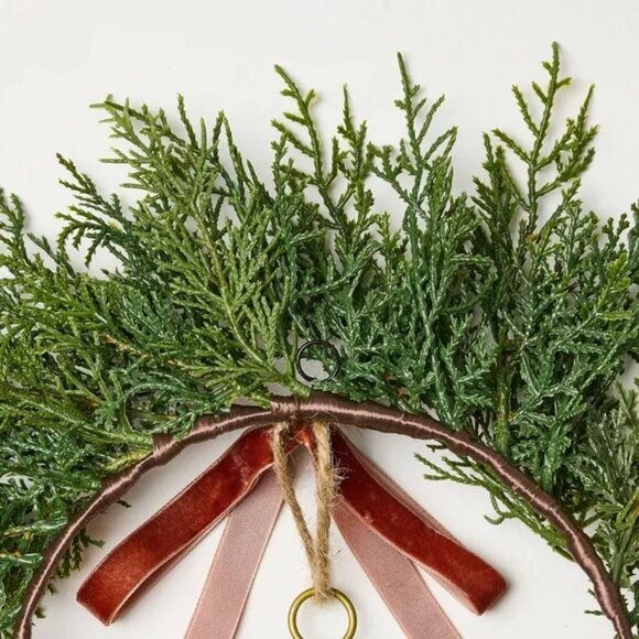 12" Mini Cypress with Brass Bell and Red Ribbon Wreath Hearth & Hand Magnolia - Picture 2 of 4